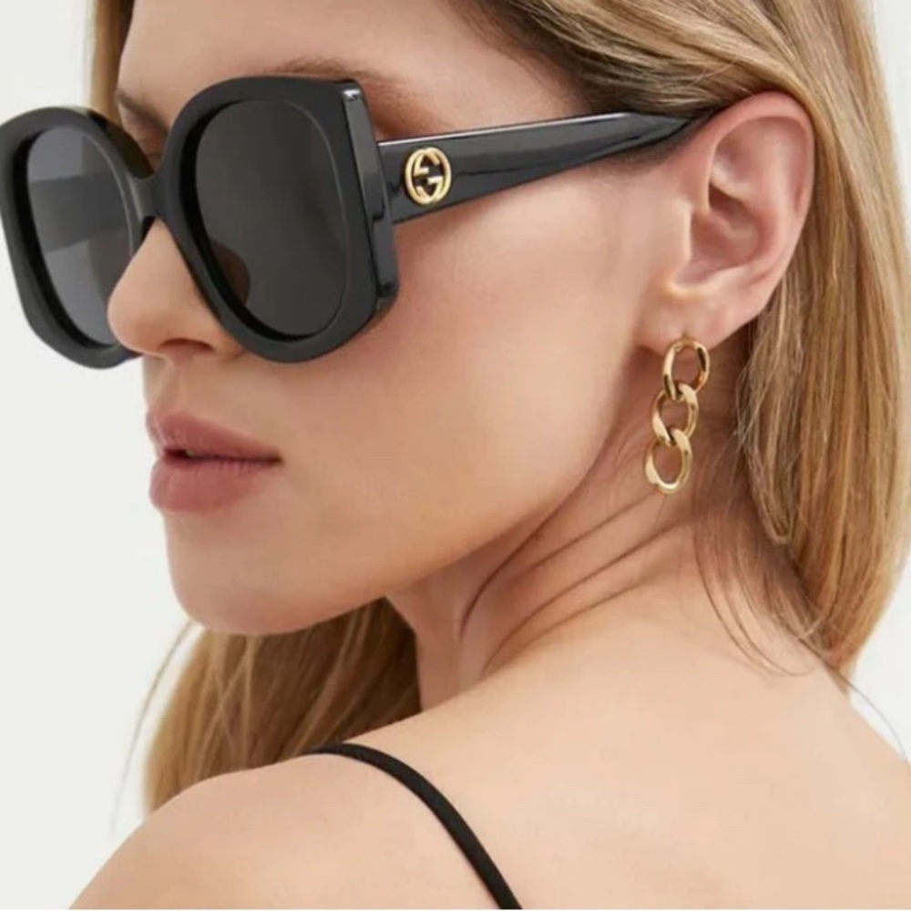Gucci Raised Interlocking GG Black Oversized Butterfly Sunglasses